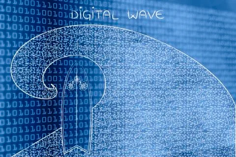 Surf the web digital wave with surfboard Illustrazione stock