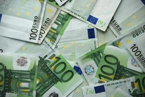 A surface with 100 euros of notes Stock Photos