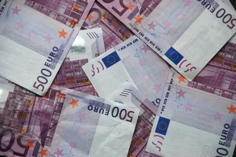 A surface with 500 euros of notes Foto stock
