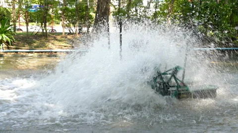 Surface aerators, use for make the waste water to clean water Stock Footage 232562810