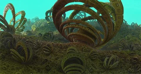 The surface of an alien planet 3d rendering Stock Illustration