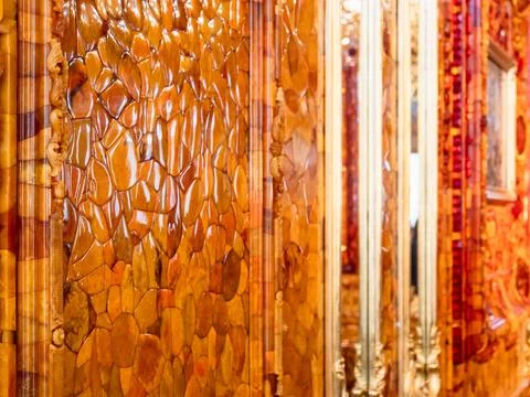 Surface of Amber Room close-up in Catherine Palace Stock Photos