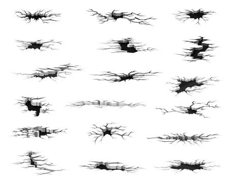 Surface and Ground Cracks as Earthquake Holes Big Vector Set Illustrazione stock