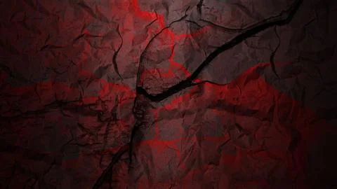 Surface of black concrete wall with red stain and cracks and holes. Abstrac.. Stock Photos