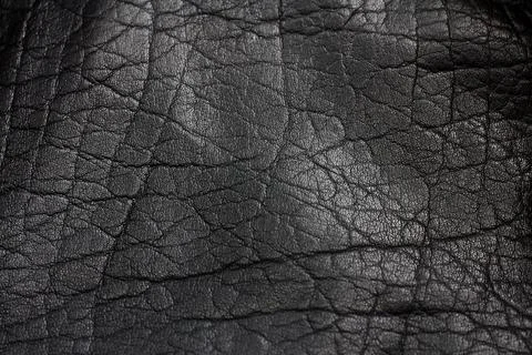 The surface of a black leather thing, close-up skin texture, abstract, selective Fotos Stock