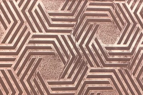 Surface brown background with hexagon pattern of geometric shapes Foto stock