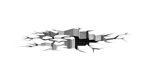 Surface crack with hole destruction effect. Black faults on ground, Earth break Illustrazione stock