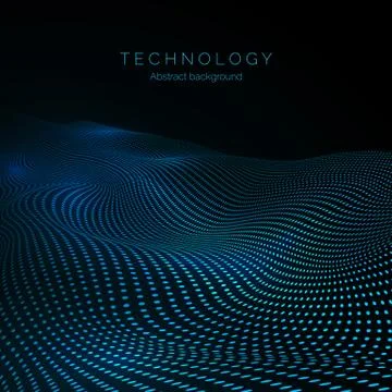 Surface of digital wave. Data flow. Technology futuristic landscape. Abstract Stock Illustration