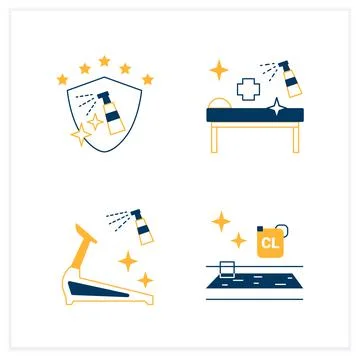 Surface disinfection flat icons set イラスト素材