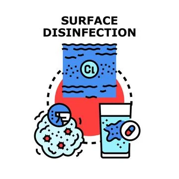 Surface disinfection process eliminating germs and viruses Stock Illustration