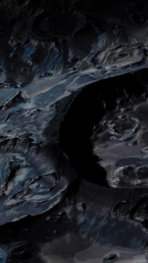 Surface of a distant moon showing craters and dark materials in space Stock Footage 344961720