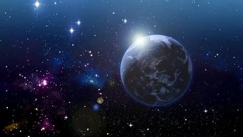 Surface of Earth planet in deep space. Outer dark space wallpaper. Night on Illustrazione stock
