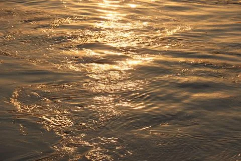 Surface of Elbe river in Dresden reflecting light at sunset Stock Photos