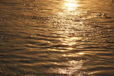 Surface of Elbe river in Dresden reflecting light at sunset Stock Photos