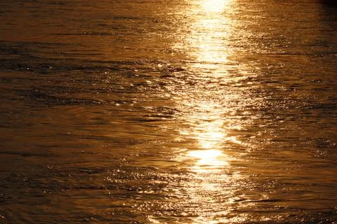 Surface of Elbe river in Dresden reflecting light at sunset Stock Photos