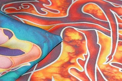 The surface of the fabric with a pattern as a background,  close-up silkscree Stock Photos