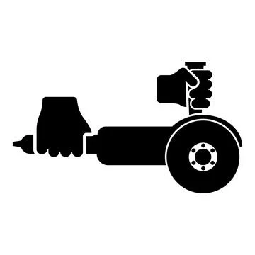 Surface grinder in hand tool in use Arm Electric circular saw angle with disc Stock Illustration