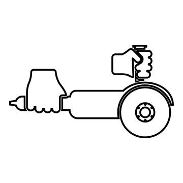 Surface grinder in hand tool in use Arm Electric circular saw angle with disc Stock Illustration