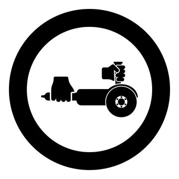 Surface grinder in hand tool in use Arm Electric circular saw angle with disc Stock Illustration