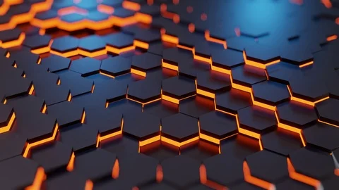 Surface honeycom hexagon pattern with orange light. Stock Footage 125374022