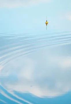 The surface of the lake and the yellow float Stock Photos