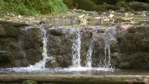Surface Level View of Mossy Cascade Flowing Through Thorsmork Valley Stream Vídeo Stock 342291346