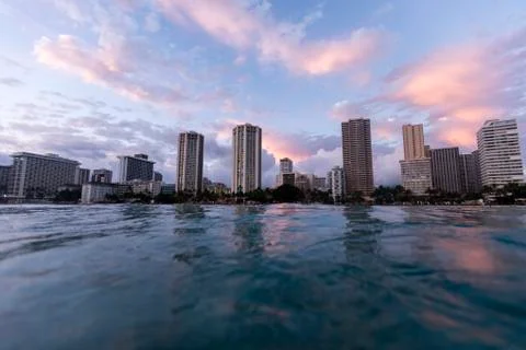 Surface level view of urban waterfront Stock Photos