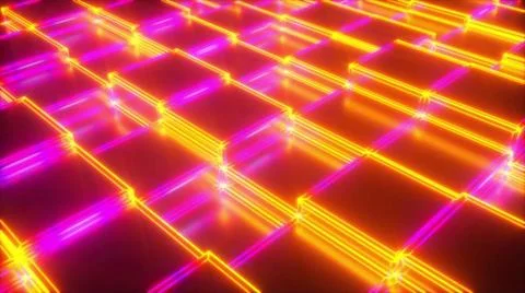 Surface made of neon cubes Changing geometric 3d render of landscape of gl... Stock Photos