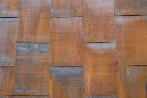 The surface is made of rusty iron sheets rectangle. Texture background backdr Stock Photos