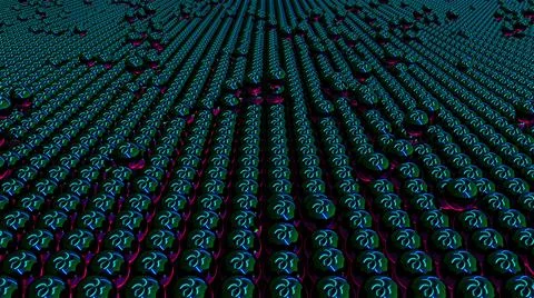 Surface of many neon spheres with reflection. 3d rendering modern isometric Stock Illustration