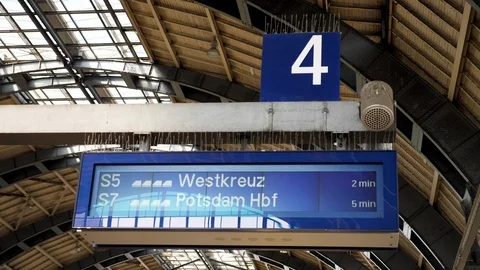 Surface metro S-bahn Station announcement board in Berlin. Video stock 116246984