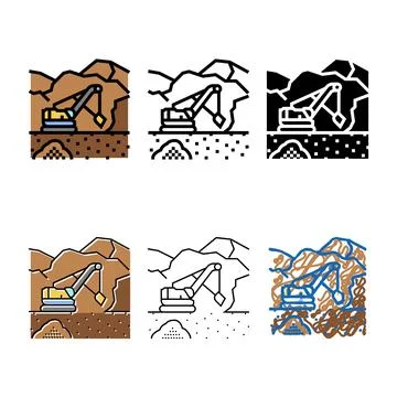 Surface mining color icon variants vector Stock Illustration