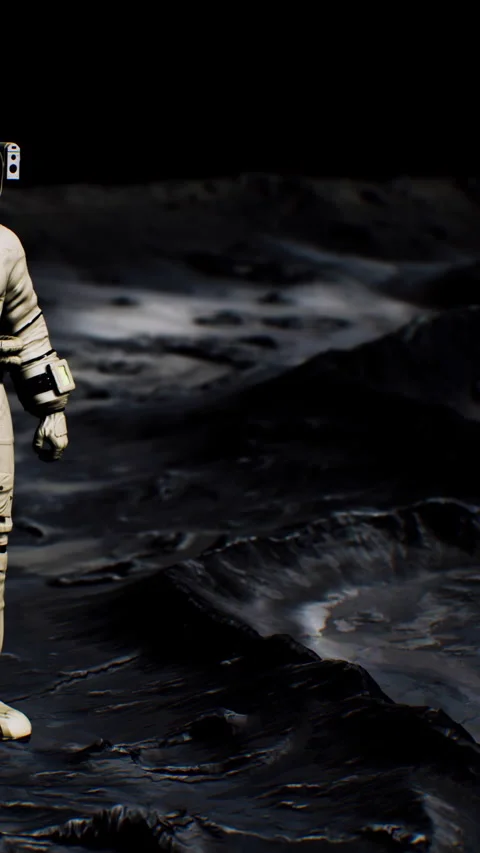 Surface of a moon with craters and dark terrain under a black sky Stock Footage 344961514