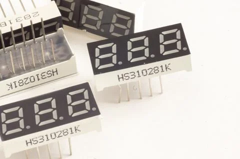 Surface mount 7-segment Binary digit on white isolated background Foto stock