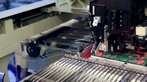 Surface Mount Technology Machine places elements on circuit boards Stock Footage 60403887