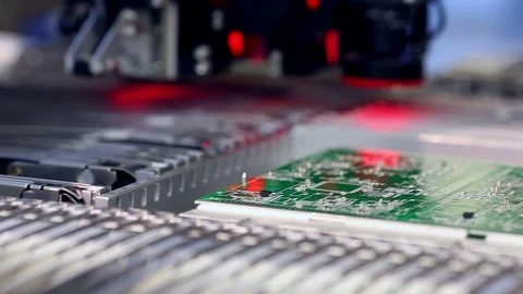 Surface Mount Technology Machine places elements on circuit boards Stock Footage 71572117