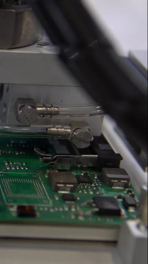  Surface mounted technology connecting microchips to the motherboard. Stock Footage 318742796