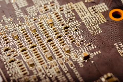 Surface mounting components on an electronic board close-up Stock Photos