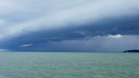Surface movement of sea water and sky before rain. Stock Footage 89656972
