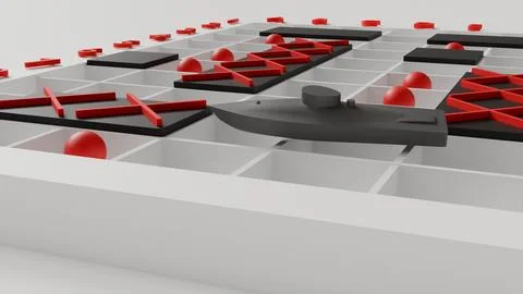 Surface naval drone attacks ship in board game naval battle in 3d visualiza.. Stock Photos