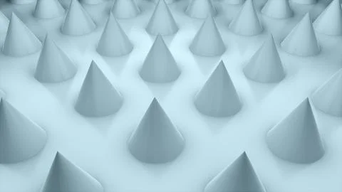 Surface with numerous repeating cones, isometric background, modern computer Stock Illustration