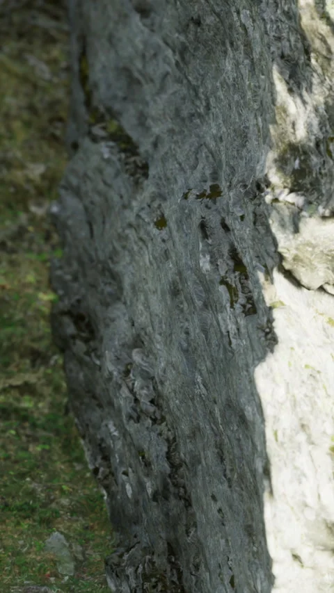 Surface of old stone with patches of moss and natural textured crevices Stock Footage 326349674