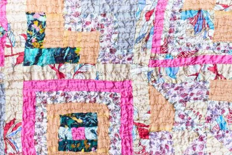 Surface of patchwork scarf stitched from strips 写真素材