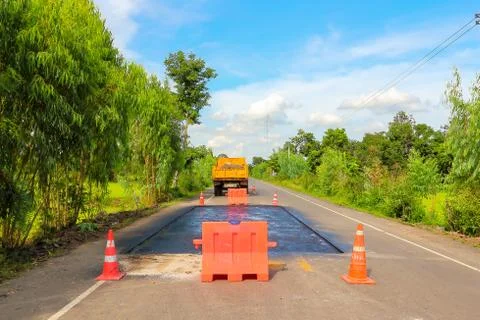 Surface preparation for road repairs. Stock Photos