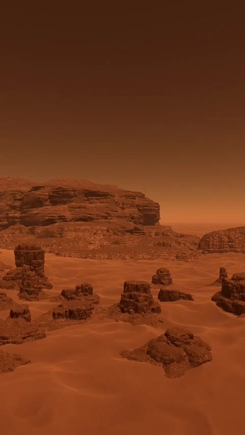Surface of the red planet in the Martian desert with dunes on Mars Stock Footage 282054965