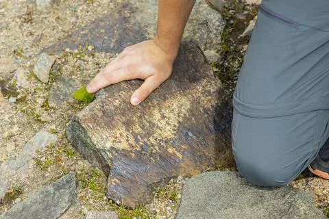 Surface of rocks with sedimented debris over time. Martian landscape. Stock Photos