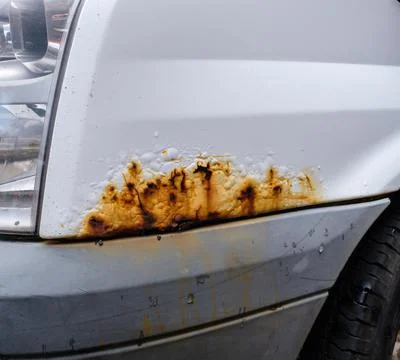 Surface Rust On A White Vehicle Stock Photos