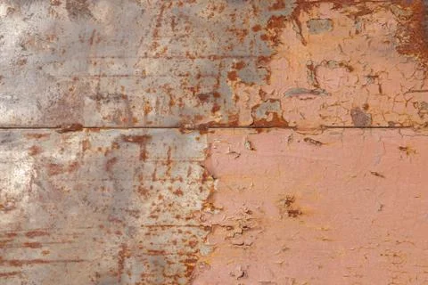 Surface of rusty iron with remnants of old paint, chipped paint, background Stock Photos