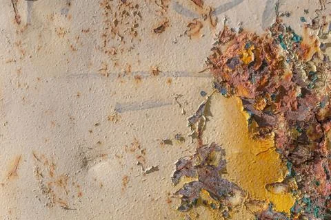 Surface of rusty iron with remnants of old paint, chipped paint, texture Stock Photos
