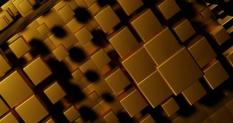 Surface of squares moving out in waves. Gold. Design. 3D surface with retractabl Stock Footage 203695182